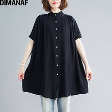 DIMANAF Summer Blouse Shirts Women Clothing Lady Tops Tunic Cotton Casual Loose Pleated Button Cardigan Solid Black dropshipping 2024 - buy cheap