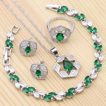 Conjuntos de joyas cuadradas de plata 925 para mujer, anillo de circonia cúbica verde Natural, pulsera, collar, colgante, conjunto de pendientes 2024 - compra barato