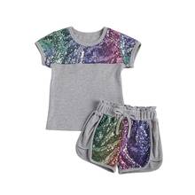 2-7Y Fashion Kids Girls Summer Clothes Sets 2pcs Sequined Print Short Sleeve Pullover T Shirts Tops Shorts 2024 - buy cheap