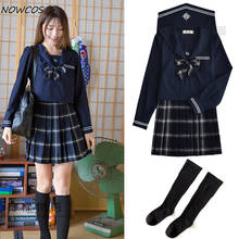 Uniforme escolar japonés JK a cuadros, traje de falda a la moda para estudiantes, camisa gris, Falda plisada, conjunto de 3 piezas 2024 - compra barato