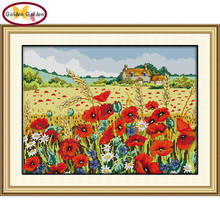 GG Corn Poppy Stamped Cross Stitch Patterns 11CT14CT DIY Kits Needlework Embroidery Chinese Cross Stitch Sets for Home Decor 2024 - buy cheap