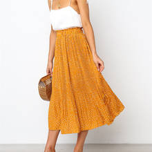 Dot Print Summer Chiffon Skirt Women 2021 Elastic High Waist Pleated Skirt Ladies Midi Fashion Yellow A-Line Party Maxi Skirt 2024 - buy cheap