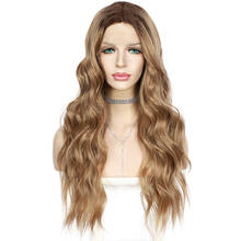 Lace Front Ombre Blonde Brown Long Natural Wave T-Part Synthetic Wig Cosplay Party Daily Wear Wig for Women Heat Resistant Fiber 2024 - buy cheap