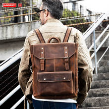 Men's Backpack Leather Casual Large-capacity Backpack First Layer Leather Business Computer Bag Travel Trendy Bags 2024 - buy cheap