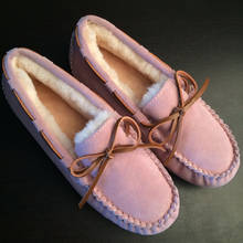 Sapato sem salto de couro legítimo feminino, calçado feminino liso loafers casuais quentes inverno 100% 2024 - compre barato