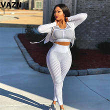 VAZN 2021 Special Sexy O-neck Two Piece Set Bandage Solid 2 Piece Set Women Long Sleeve Top And Pant Autumn 2024 - buy cheap