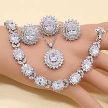 Conjunto de joyas de circonia blanca para mujer, conjunto de joyería nupcial de cristal de esmeralda de imitación blanca, color plateado, collar, colgante, pendientes, anillo, pulsera 2024 - compra barato