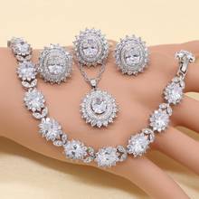 White Imitated Emerald Crystal White Zirconia Silver color Bridal Jewelry Sets For Women Necklace Pendant Earrings Ring Bracelet 2024 - buy cheap