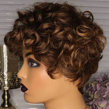 Peruca de cabelo humano, loiro mel, marrom, com corte pendular, curto, encaracolado, cabelo humano, brasileiro, para mulheres negras 2024 - compre barato