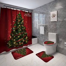 Cortinas de ducha 3D de Feliz Navidad, alfombra antideslizante de alce de muñeco de nieve, cubierta de asiento de inodoro, juego de alfombrillas de baño, decoración de vacaciones para Baño 2024 - compra barato
