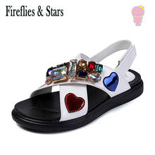 Summer quality girls sandals kids beach shoes children sandals baby shoes faux crystal love patch patent leather 3 to 14 yrs 2024 - buy cheap