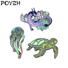 Broche esmaltado de Dragón Volador con alas, Pin de solapa de animales marinos, tortugas, medusas, insignia creativa de moda, joyería personalizada 2024 - compra barato