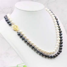 Charming 2 rows 7-8mm Black & White Freshwater Cultured Shell Pearl Necklace Beads Jewelry Natural Stone BV348 Wholesale Price 2024 - buy cheap
