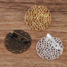 25mm Blank Metal Brooch Bases Retro Filigree Flower Brooches Badge Pins Back Settings Safety-pin DIY Findings Multi-color Plated 2024 - buy cheap