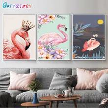 Pintura por números de flamingo gatyztive, pintura para animais adultos, imagem por números, tintas acrílicas para decoração de casa, quadro decorativo 2024 - compre barato