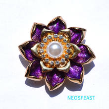 Elegant Flower Enamel Brooches for Women Rhinestone Lotus Pearl Pin Purple Color Lady Gift Garments Accessories Classic Jewelry 2024 - buy cheap