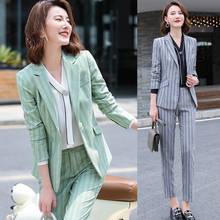 Модный повседневный Блейзер, женские деловые костюмы с брюками и куртками, Офисная форма, стиль зеленый, серый 2024 - купить недорого
