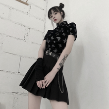 Gothic Style Black Women Dress Sets Embroidery Crop Top And Hight Waist Mini Pleated Skirts With Sashes 2021 Summer 2 Piece Set 2024 - buy cheap