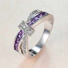 Роскошное женское кольцо с фиолетовым кристаллом и камнем, очаровательные серебряные тонкие обручальные кольца для женщин, винтажное обручальное кольцо с бантом из циркония 2024 - купить недорого