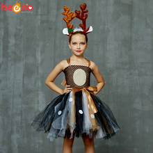 Brown Deer Tutu Dress with Headband for Girls Birthday Party Animal Costume Kids Elk Halloween Christmas Dress Up Fancy Dresses 2024 - buy cheap