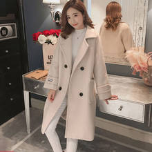 2021 Women Long Wool Solid Coat Single Breasted Big Turn-down Collar Casual Suit Autumn And Winter Korean Parka Wool Women Coat 2024 - buy cheap
