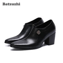 Batzuzhi-Botas de tacón alto de 7,5 CM para Hombre, botines de piel auténtica con punta puntiaguda, calzado de fiesta y boda, color negro 2024 - compra barato