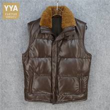 Mens Vest Winter Thicken Genuine Leather Sleeveless Jackets Vintage Wool Collar Slim Fit Warm Waistcoat Casual Tank Jacket Vests 2024 - buy cheap