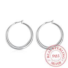 Korean Solid Big Smooth Circle Hoop Earrings Brincos 925 Sterling Silver Simple Party Round Loop Earrings for Women Jewelry 2020 2024 - buy cheap
