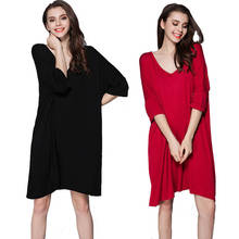 Plus size women's spring summer modal V-neck T-shirt nightdress bust 140cm 6XL 7XL 8XL 9XL solid mid-sleeve nightdress 8 colors 2024 - купить недорого