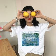 Camiseta con estampado de lirios de agua para mujer, tops Vintage de moda de verano, S-2XL con letras de dibujos animados, pintura al óleo, Harajuku, cuello redondo 2024 - compra barato