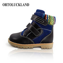 Ortoluckland crianças sapatos de couro botas de pele de inverno meninos menina ajustável ortopédico preto tênis para crianças 5 6 anos 2024 - compre barato