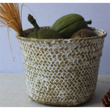 Hand-woven Flower Storage Baskets Bamboo Straw Patchwork Laundry Wicker Rattan Seagrass Belly Garden Kitchen Storage Basket  1PC 2024 - buy cheap