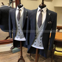 Classic Charcoal Men Tailcoat Suit Tailored Gentleman Tuxedo Dark Grey Wedding Groom Morning Dress Suit Blazer Vest Pants 3Pcs 2024 - buy cheap