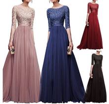 Elegant Lace Mesh Women lady Dress Long Prom Party Evening Long Chiffon Dresses Fashion Slim Maxi Party Dresses Female Plus Size 2024 - buy cheap