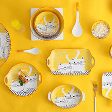Louças de mesa japonesas com desenho animado para crianças, tigela de sopa, pratos para assar, peixe, prato de cerâmica 2024 - compre barato