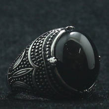 Anel unissex de aço inoxidável 316l, anel de garra de pedra preta 2024 - compre barato