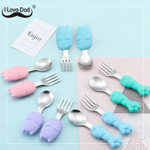 2 Pcs/Set Cute Cartoon Cat Baby Spoon Set Baby Feeding Stuff For Children Learn To Eat Training Fork Baby Things 2024 - buy cheap