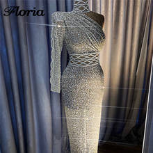 Dubai Aibye Sliver Um Ombro Prom Vestidos Longos 2019 Africano Festa Couture Beading Vestido de Noite Robe De Soirée Árabe Arábia 2024 - compre barato