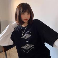 Sudadera holgada coreana para mujer, sudaderas falsas de dos piezas, ropa Vintage japonesa Harajuku Ulzzang 2024 - compra barato