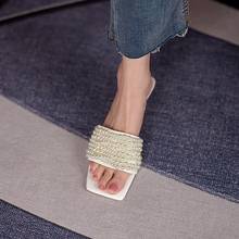 2021 New Summer Women Sandals Leather Open Toe Mid-Heel Women Shoes Elegant Pearl Beaded Outdoor Modern Slippers Plus Size 42/43 2024 - buy cheap