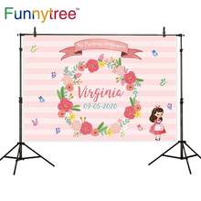 Funnytree-fondo fotográfico para fotografía de primera comunión, telón de fondo con diseño de mariposa y flores, ideal para fiesta de fotos de chica rosa, photozone 2024 - compra barato