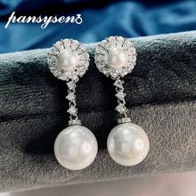 PANSYSEN Elegant Wedding Engagement Cocktail Party Pearl Drop Earrings Sold Silver 925 Fine Jewelry Dangle Earrings Girls Gift 2024 - buy cheap