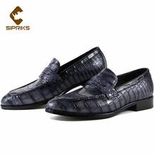 Sipriks sapatos masculinos de couro de crocodilo, calçados luxuosos de pele de crocodilo, couro sintético, para casamento e negócios, sapatos com preço cinza 2021 2024 - compre barato