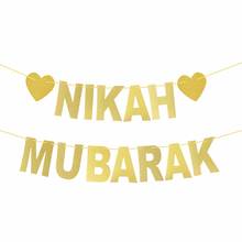 1 Set NIKAH MUBARAK glitter Paper GOLD Letter Banners Festive & Party bless night Bunting accessories 2024 - buy cheap