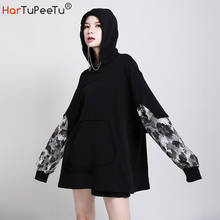 2022 Autumn Spring Women Long Sweatshirts Black White Patchwork Hoodies Dress Camouflage Sleeve Pullover Chain Loose Hooded Coat 2024 - buy cheap