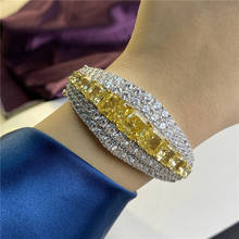 Impresionante brazalete de topacio con diamantes para mujer, pulsera de compromiso de plata de ley 100% 925 auténtica, joyería de gemas nupciales 2024 - compra barato