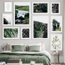 Waterfall Cliff River Green Bouquet Black Palm Leaf Nordic Poster Wall Art Prints Canvas Painting Decor Pictures For Living Room 2024 - buy cheap