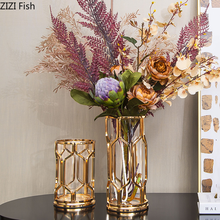 Стеклянная ваза, золотая металлическая стойка, прозрачная стеклянная гидропонная композиция для цветов, Современное украшение для дома, ваза для цветов 2024 - купить недорого