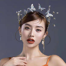 Повязка на голову NiuShuya с синей бабочкой аксессуары для волос свадебный головной убор невесты в Корейском стиле аксессуары для волос 2024 - купить недорого