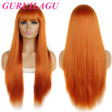 GURUILAGU-Peluca de cabello sintético para mujer, cabellera de Cosplay de 32 pulgadas, fibra sintética resistente al calor, larga y recta con flequillo 27 #/1B 2024 - compra barato